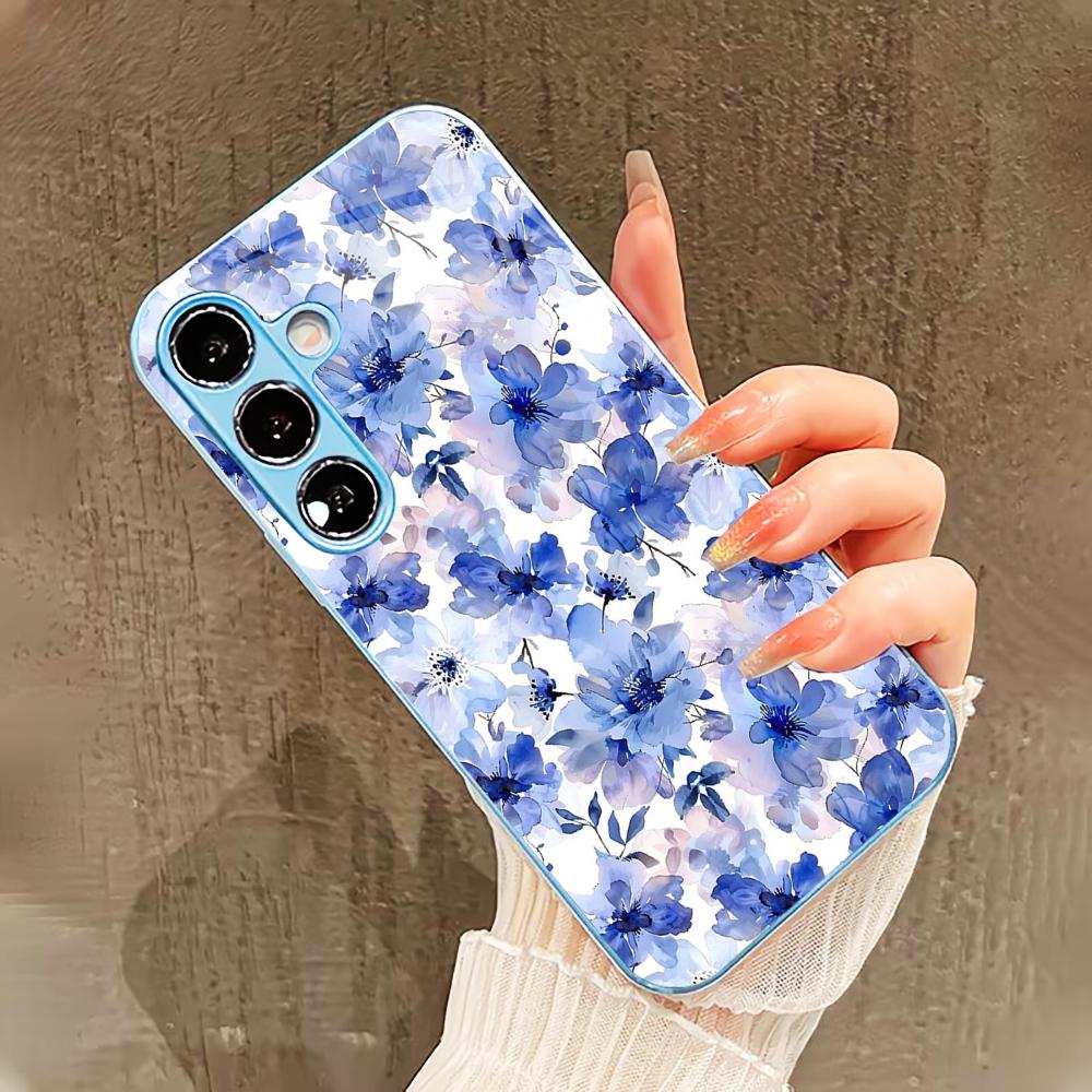 Чехол в китайском стиле с цветами для Samsung Galaxy S26 S25 S24 S23 S22 FE Ultra Plus Стеклянное покрытие ощущение голого корпуса для женщин