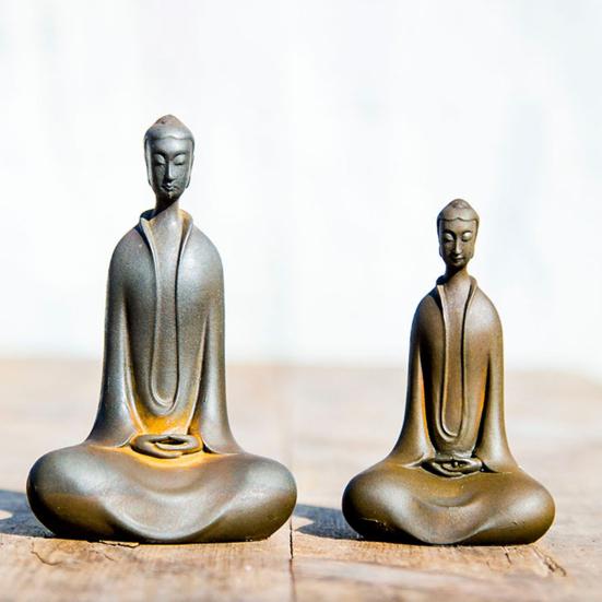 Японская железная статуэтка Будды Дзадзэн, миниатюрная чугунная статуэтка монаха, настольная скульптура Будды для медитации, декор для дома в стиле дзен