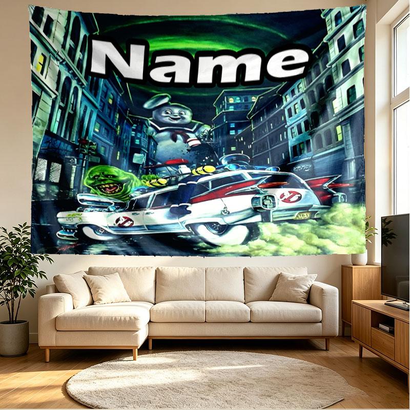 Custom Name Personalized Ghostbusters Print Tapestry, Wall Art Decor, Bedroom, Dorm, Apartment, LivingRoom, Party Backdrop, Gift for Birthday