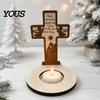 Christmas Atmosphere Supplies Wooden Candle Holder, Praying Angel Tabletop Tealight Stand, Religious Stable Base Decorative Candlestick for