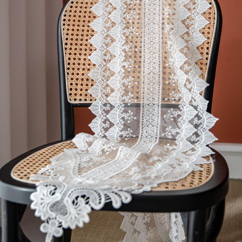 Lace Table Runner White TV Cabinet Tablecloth Wedding Table Decoration Centerpieces Modern Elegant Luxury Home Decor