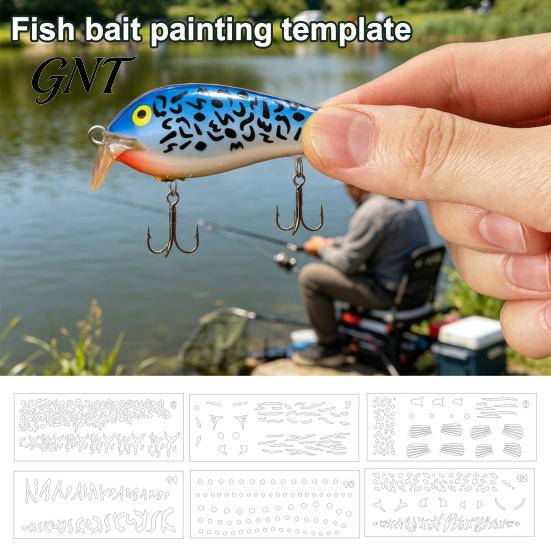 Reusable Fishing Lure Template 6Pcs/Set Bait Painting Template, Plastic Stencils, Washable Fish Translucent PVC Cutout Pattern Art Supplies Stencil