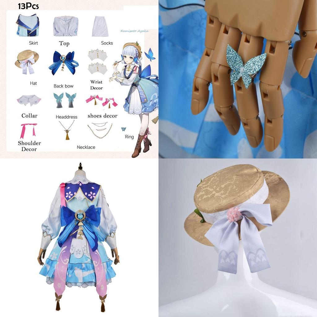 Genshin Impact Костюм для косплея Камисато Аяка Парик Цветочное платье Шляпа Хэллоуин