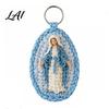 Handcrafted Religious Charm Handmade Crochet Marian Keychain Virgin Mary with Soft Yarn Keyring Blue White Yarn Catholic Christian Inspirational