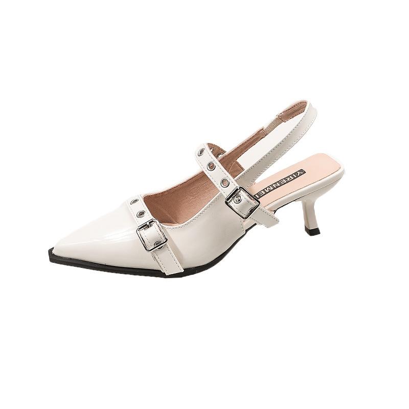 Французская сумка голова босоножки на высоком каблуке мелкие весенние новые с открытой пяткой тонкий каблук темперамент светская львица острый носок одинарные туфли женская обувь