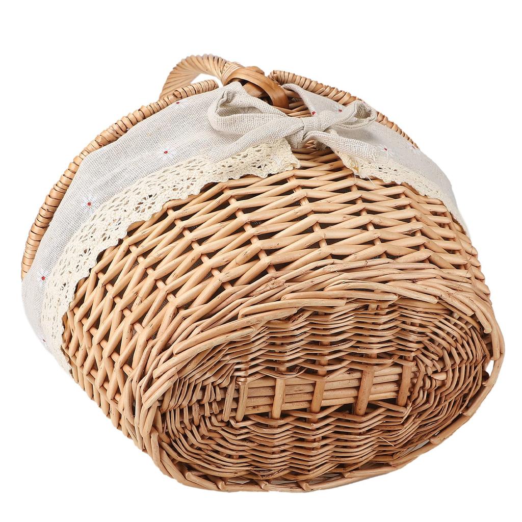 Корзина для хранения из ротанга, большая вместимость, переносная корзина для пикника в деревенском стиле с крышкой и ручкой для фруктов