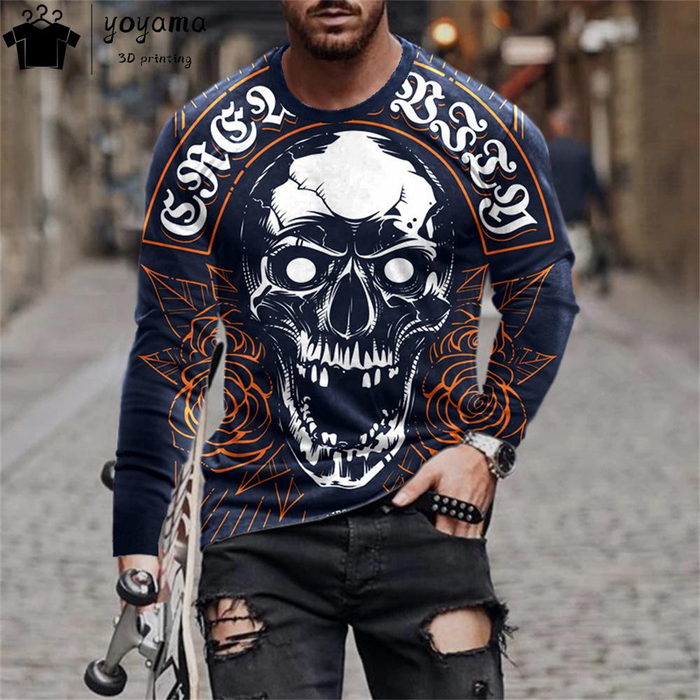 Fashion Skull Print Men's Clothing 3D Print Skull Graphic T Shirts Gothic Men's Clothing Y2k Mens Clothing Long Sleeve T-shirt