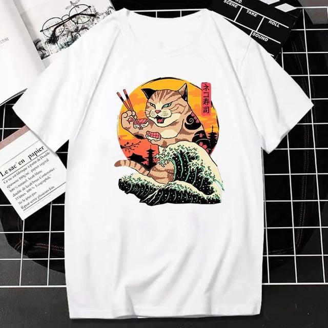 Смешная футболка Catzilla Japan Cat Kitten Lover для мужчин, повседневные футболки для мужчин, летняя футболка Hombre Oversize, рубашка Harajuku для мужчин, одежда