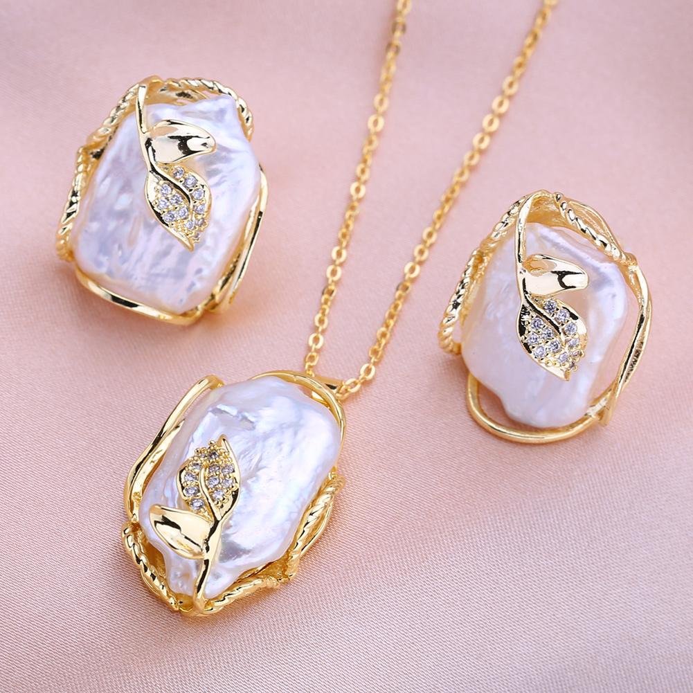 SENIKO Fashion Leaf Baroque Pearl Necklace Earings Freshwater Pearl Jewelry Sets For Women Freshwater Pearl Necklace Pearl Earrings