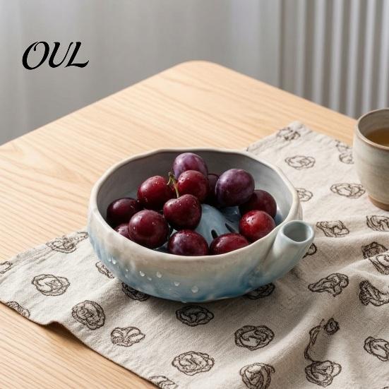 Kitchen Gadgets for Food Prep Ceramic Berry Washing Bowl with Drainage Hole, Easy Clean Strainer Small Fruit Rinse And Serve Bowl, Compact Self