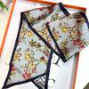 Silk Scarf Temperament Versatile Blue Floral Mulberry Silk Silk Scarf Thin Narrow Long Double-Sided Scarf Streamer
