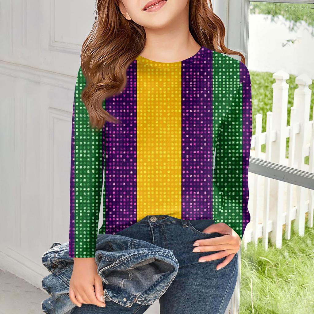 Футболки с длинным рукавом для девочек, детские осенние топы, с круглым вырезом, с принтом, базовые футболки