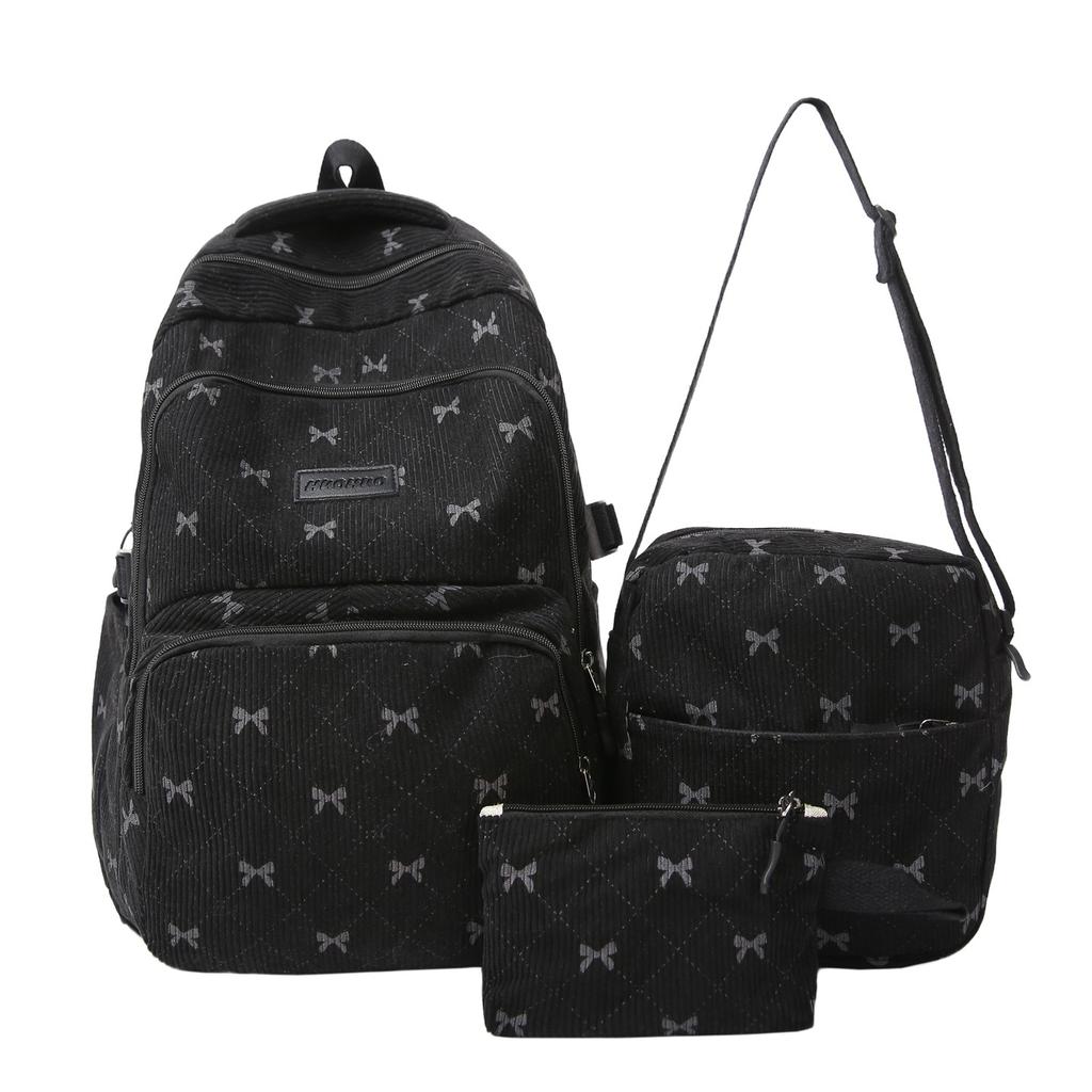 Korean Bow Knot Girl Backpack Set of 3 Large Capacity Casual Daypack Ins Style Cute Student Bookbag Travel Bag