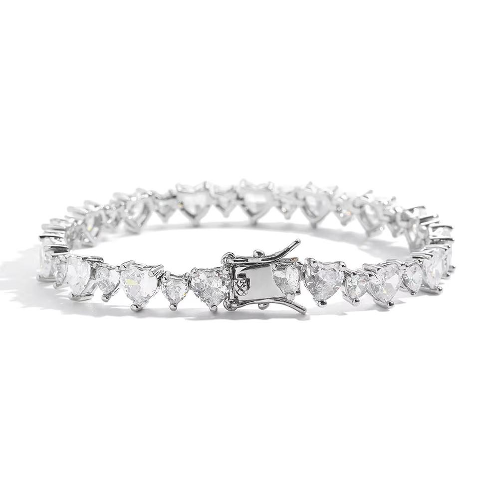 Hip Hop Couple Jewelry Claw Setting Big and Small Size Heart Zircon Tennis Bracelet for Women Valentine's Day Gift