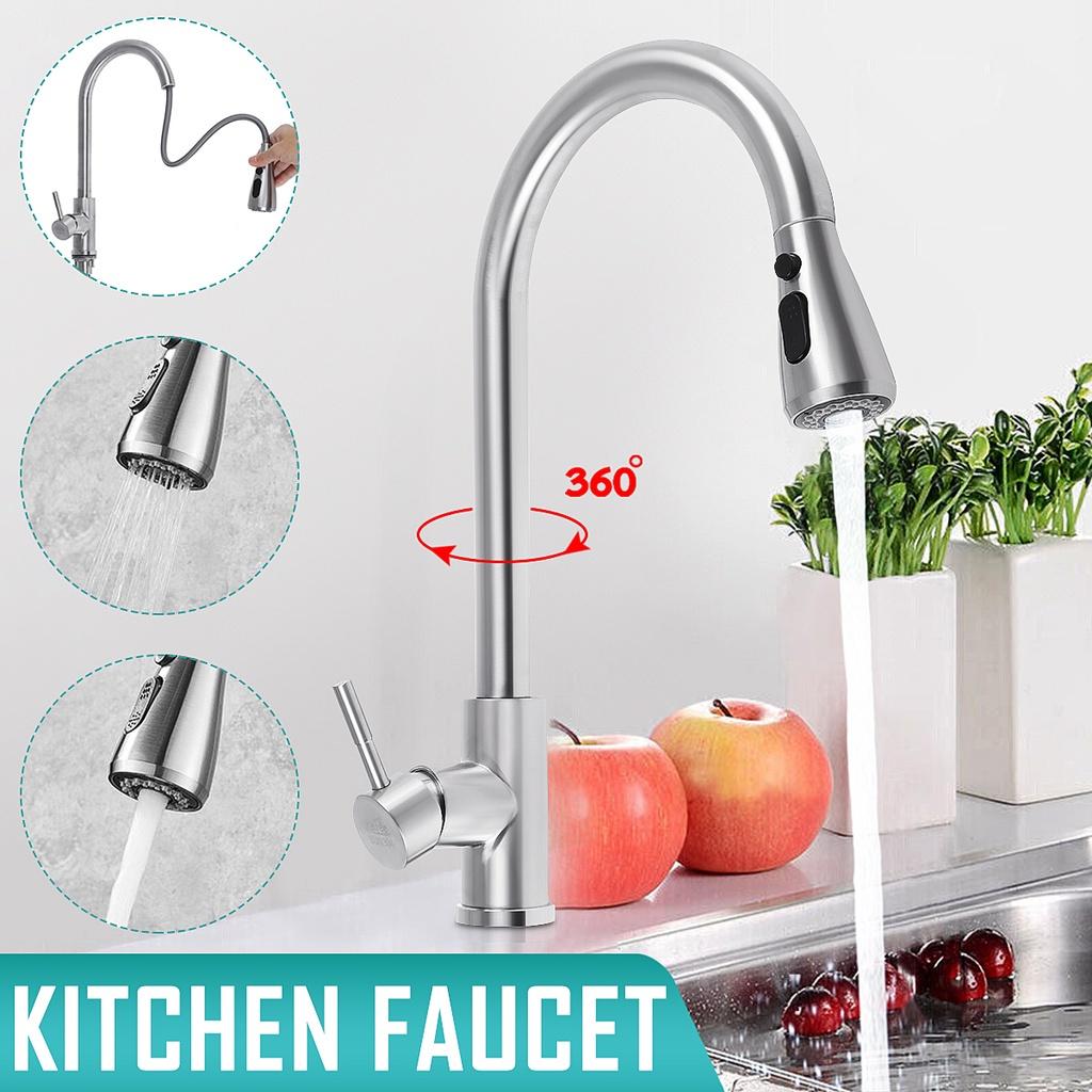 Новый Современный Кухонный Смеситель из нержавеющей стали для раковины с выдвижным изливом и поворотным носиком, серебристый