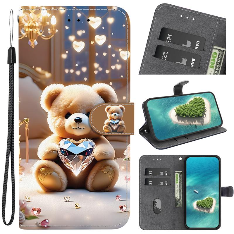 Чехол Note15/Note14Pro+ Кот Медведь для Redmi 15C 14C 13C A5 A3 Note 15 14 13 Pro Plus 5G 4G Чехол Кошелек Флип Подставка Задняя Крышка Ремешок