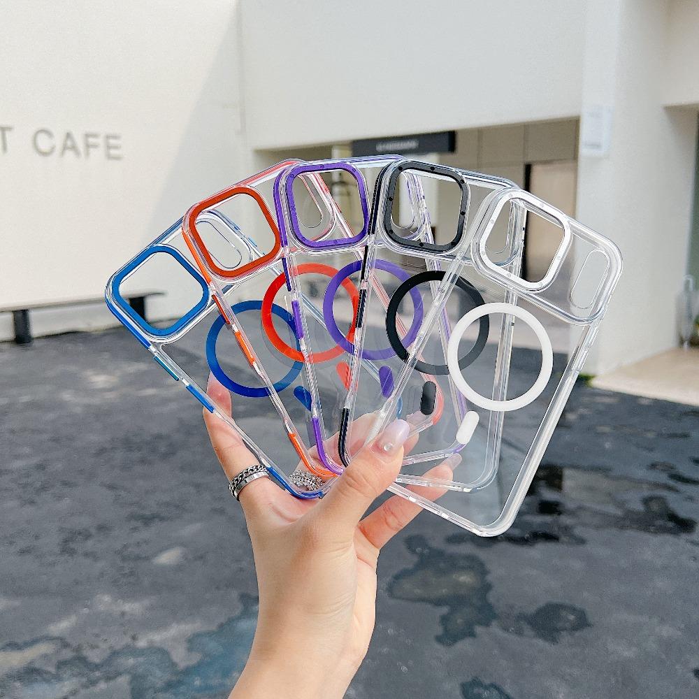 Luxury Transparent Magnetic for Magsafe Case For iPhone 17 Pro Max Air 16 15 14 Plus13 12 11 Colorful Border Shockproof Cover