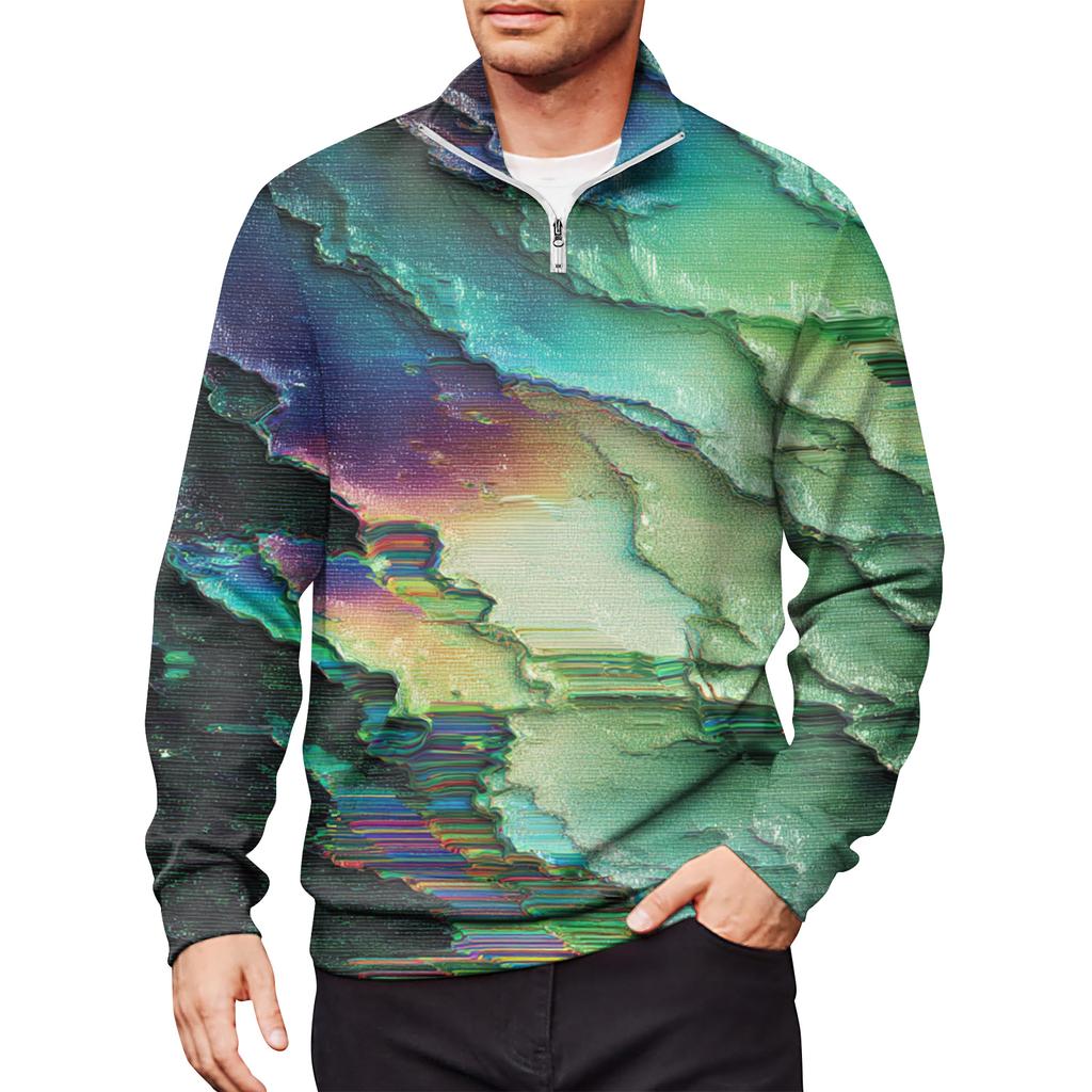 Мужской свободный повседневный свитшот на молнии 1/4, модный топ с длинным рукавом и принтом, с карманами