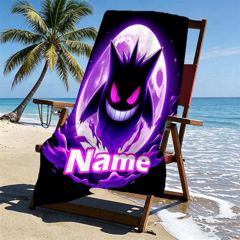 Custom Name Personalized Gengar Print Beach Towel, for Trip Camping Beach Party Home Decor, Birthday Gift for Family & Friends