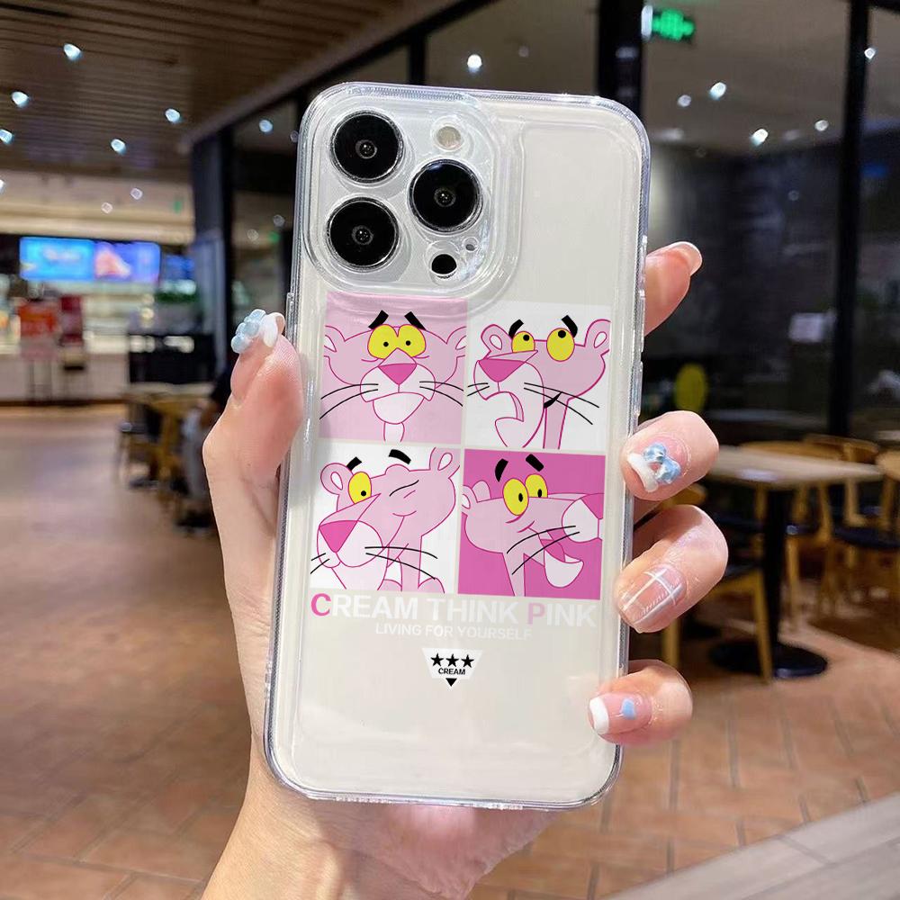 Милый Чехол для Телефона Розовые Пантеры для iPhone 17 Air 16 15 14 Plus 13 12 11 Pro Max X Xs XR 8 e Мягкий Прозрачный Чехол из ТПУ