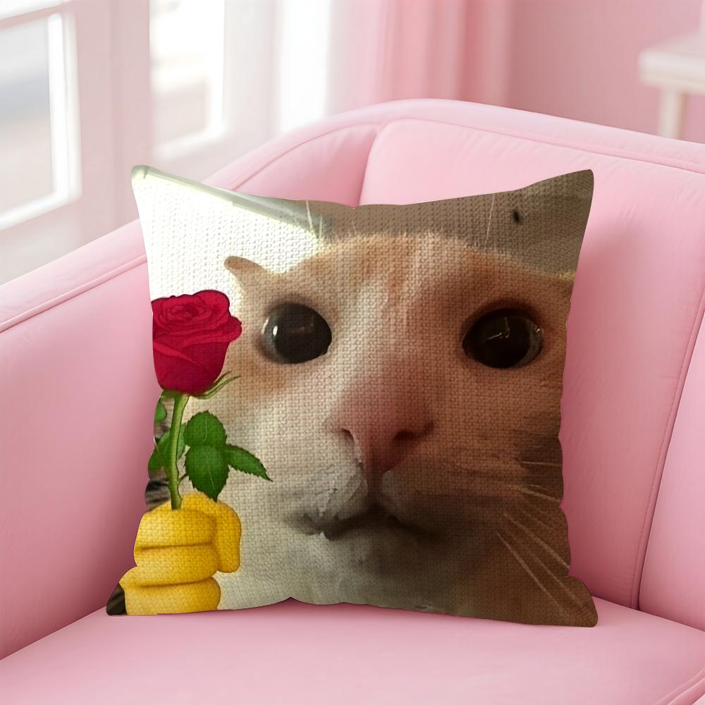 Cartoon Cat Meme Cushion Cover Natural Linen Pillow Case DoubleSided Print Decorative Sofa Pillowcase Home Decor Gift
