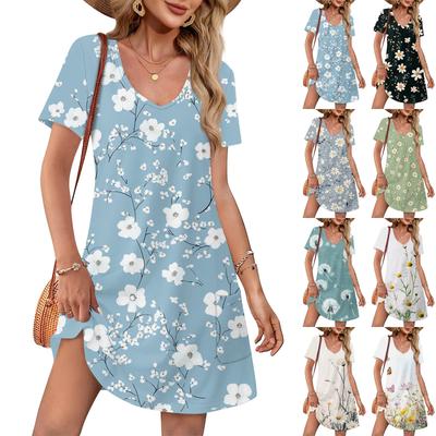 Летние платья для женщин, свободные повседневные платья с V-образным вырезом и коротким рукавом, сарафаны, купальники, накидки с карманами