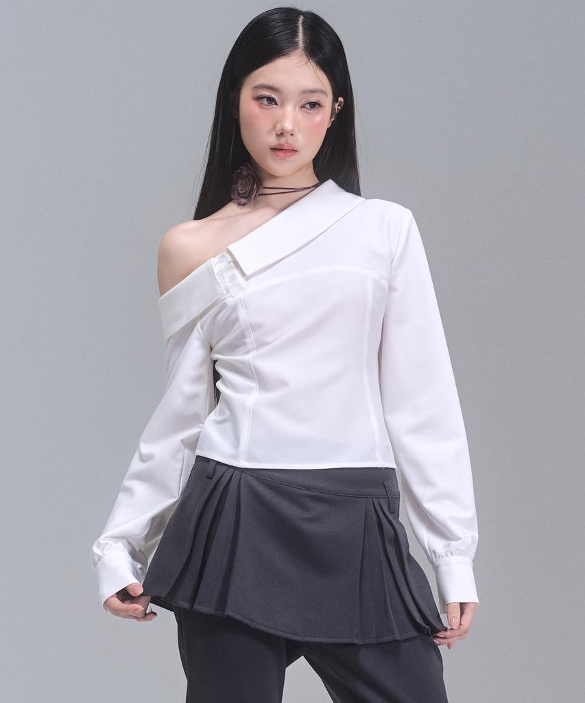 ZEROPLANET Amy Asymmetrical Off-Shoulder Shirt [White]
