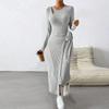 2024 Autumn/Winter Gray Knitted Irregular Long Dress for Women - European & American Fashion