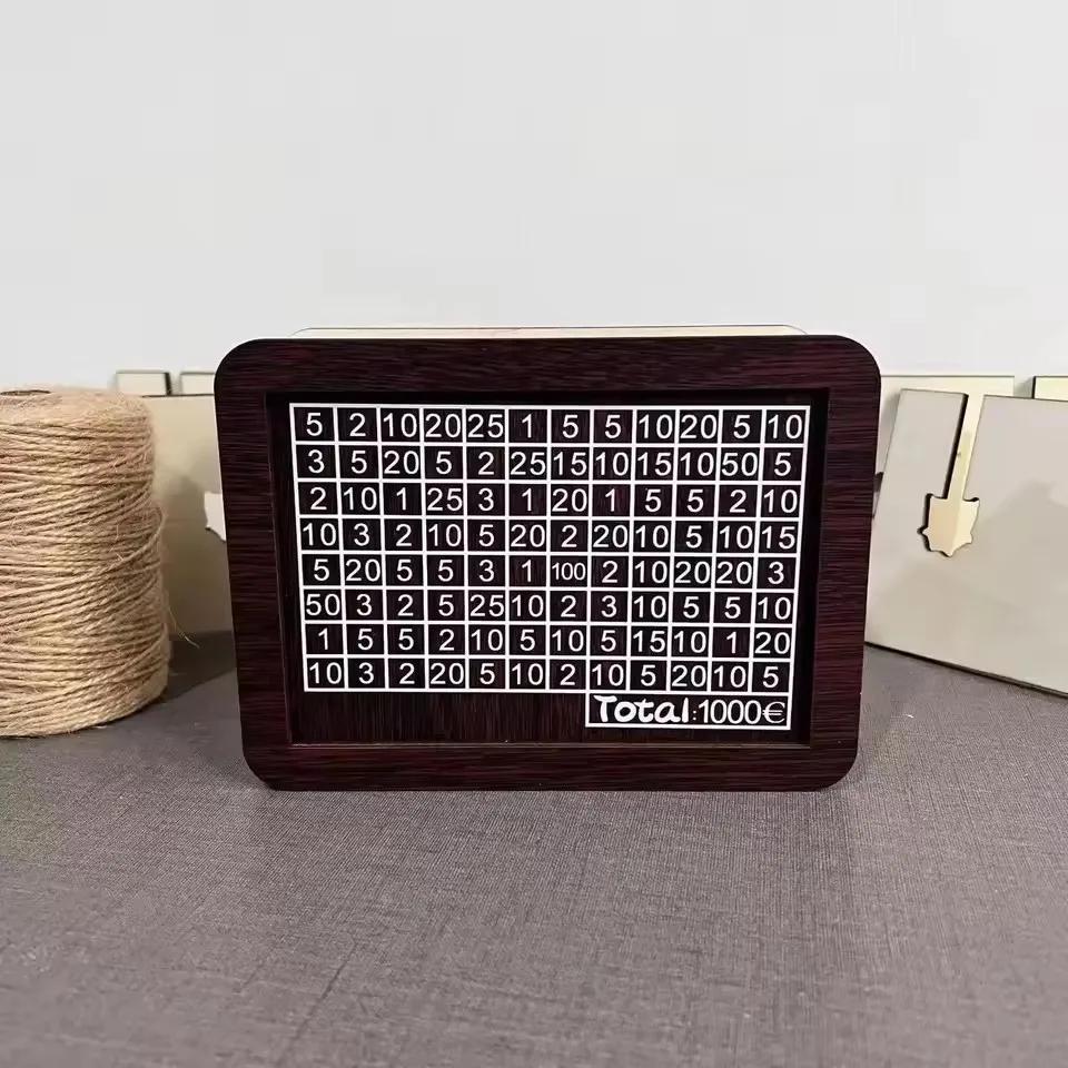 Numbered Euro Piggy Bank - Reusable Wooden Money Box for 1000/2000/3000/5000/10000 Euro Goal