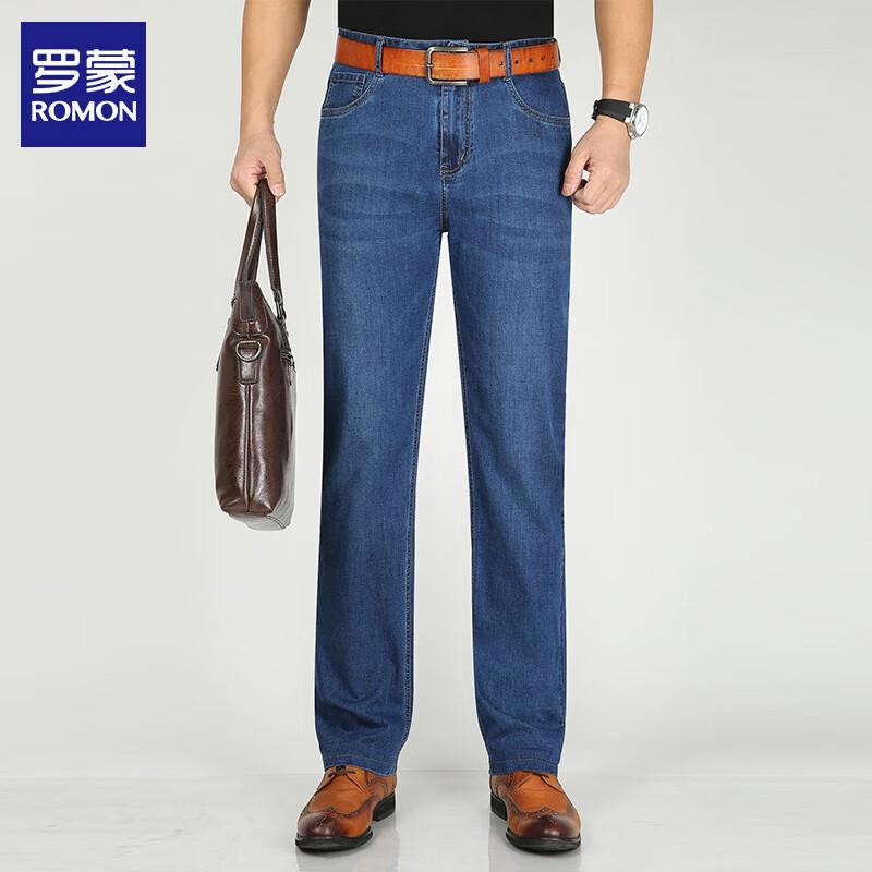 ROMON Мужские эластичные прямые джинсы в стиле business casual