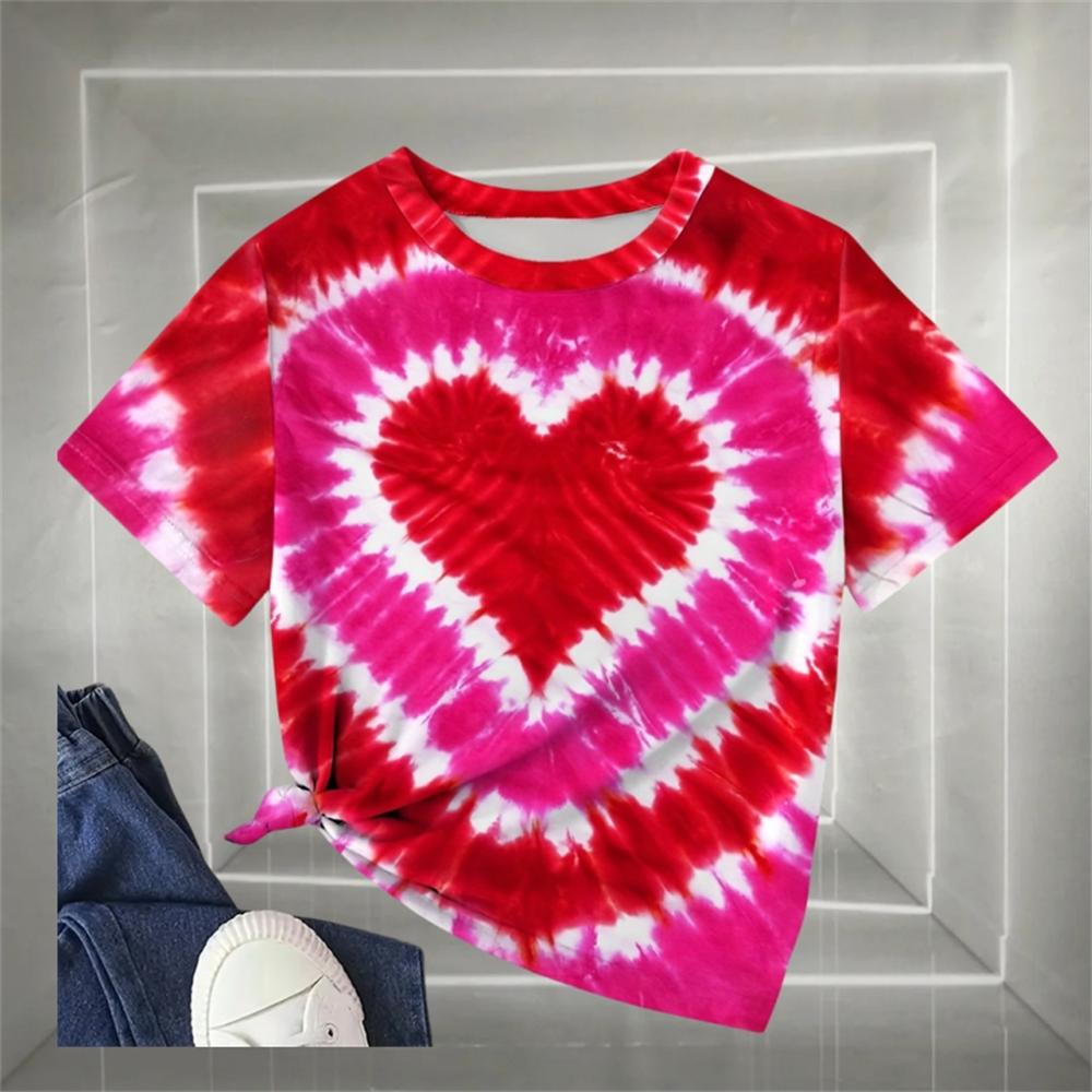 Tie Dye Rainbow T Shirt Girl Short Sleeve Tshirt Summer Girls Outdoor Sports Tee Shirts 4-12y Kids O Neck Tops 2024 Baby Clothes