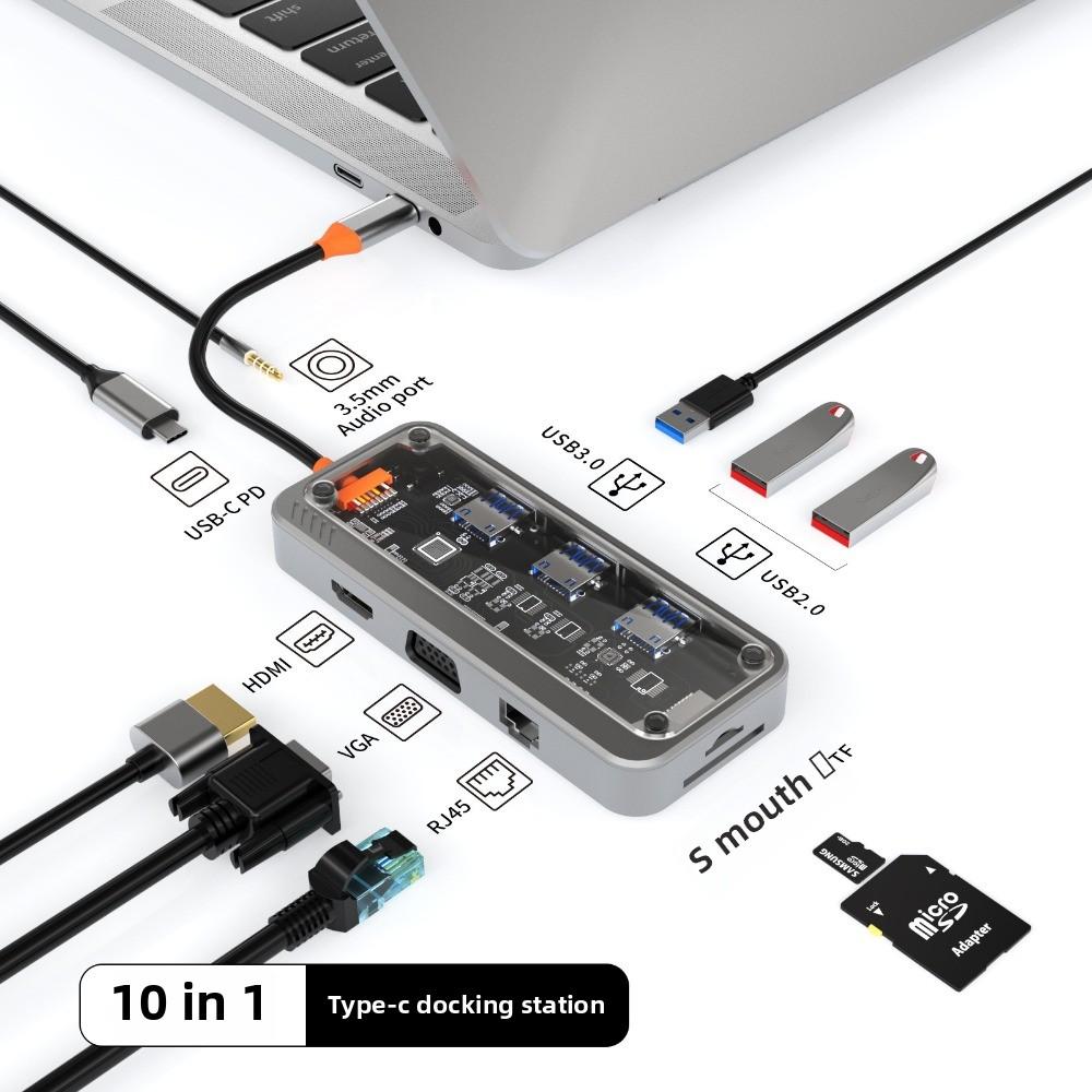Док-станция 13 в 1 Type C с беспроводной зарядкой 4K USB-концентратором, многофункциональным расширителем для ноутбука, ПК, MacBook