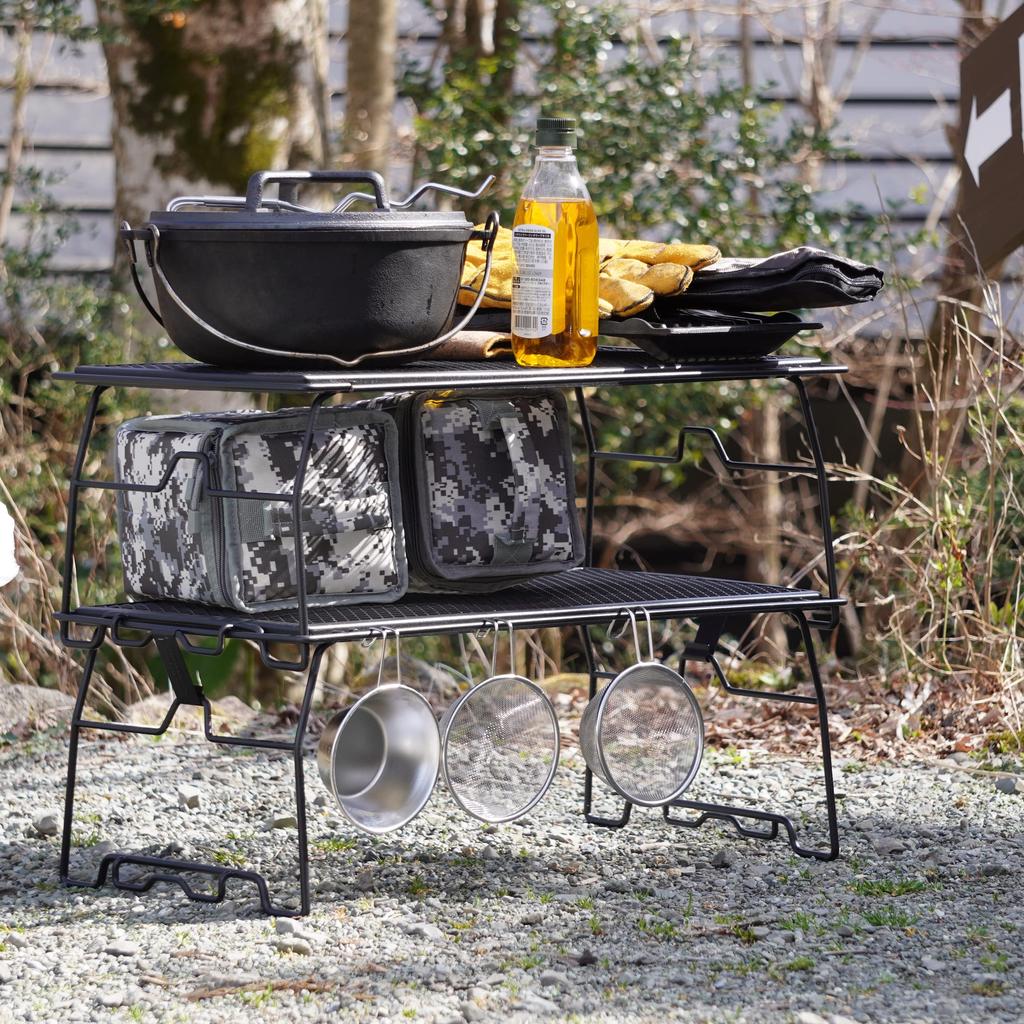КЕМПИНГ MOON Складная стойка сетчатый стол складной стеллаж расширенный металлический стол черный черный снаряжение 2 шт (Комплект Т-238-БК)