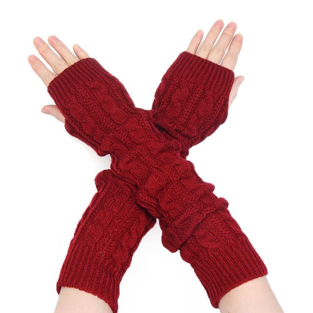 Women Man Autumn Winter Imitation Sleeves Knitted Mittens Long Gloves Arm Warmers Twist Pattern