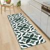 Luxury Dark Green Marble Geometric Runner Rug, White Base Quatrefoil Non Slip Long Carpet for Kitchen Corridor Entry
