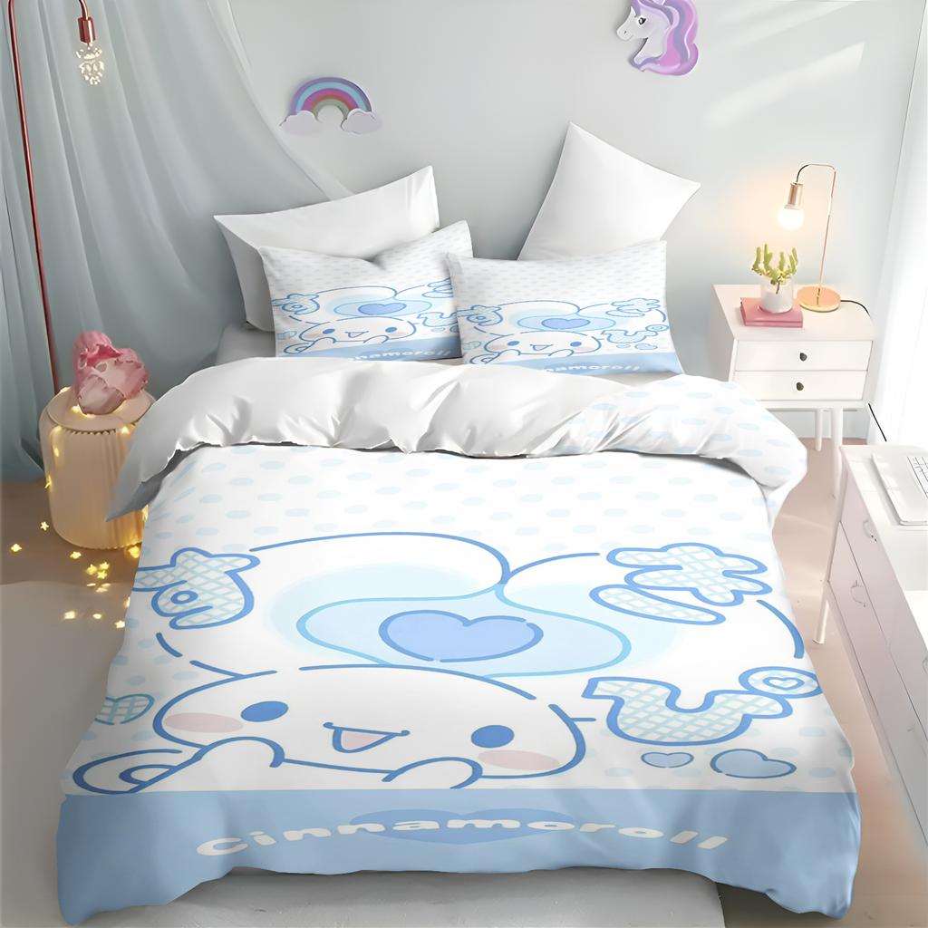 Cinnamoroll Duvet Cover Cartoon Hello Kitty Full Cute Children's Bedroom 100% Polyester Adult Gift 2/3pcs Bedding Set