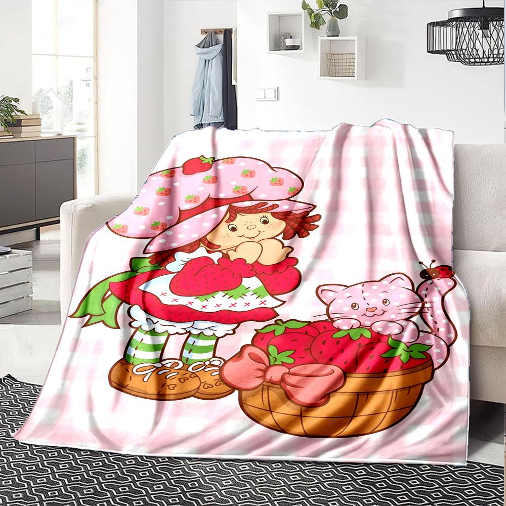 1pc Princess Strawberry3 Blanket, Gift, for Men and Women, Soft Blanket, Good for Sofa Bed Couch Travel, Lightweight Flannel Blanket