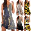 Женское повседневное летнее платье без рукавов с принтом, свободное пляжное платье с вырезами