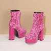High-heeled Short Boots Women's Sequined Thin Boots British Style New Autumn Waterproof Table Square Head Thick Heel Martin Boots