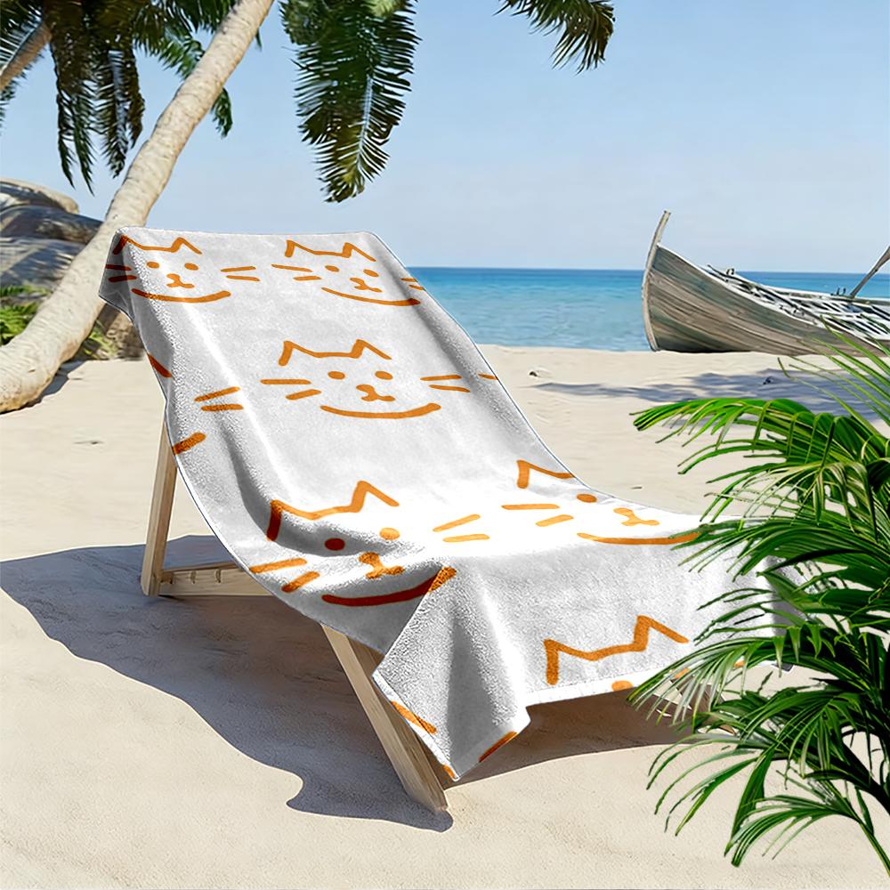 Orange Cat Face Pattern Design Beach towel quick-drying for travel outdoor sports jogging beach and swimming