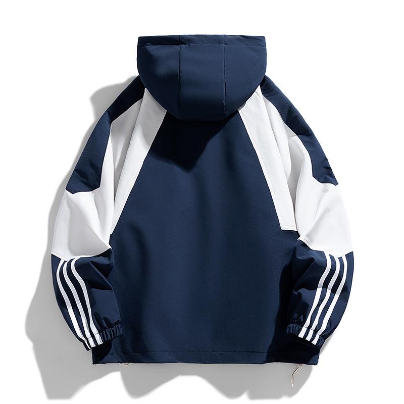 Men's Coat Spring New Hooded Trendy Brand Work Jacket Color Matching Casual Loose Jacket Top Clothes