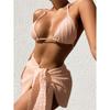 New Swimsuit Backless Sexy Solid Color Bikini Mesh Skirt Bikini Three-piece Set