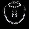 Wedding Silver Accessories with Pearl Claw Chain Earrings Necklace Set