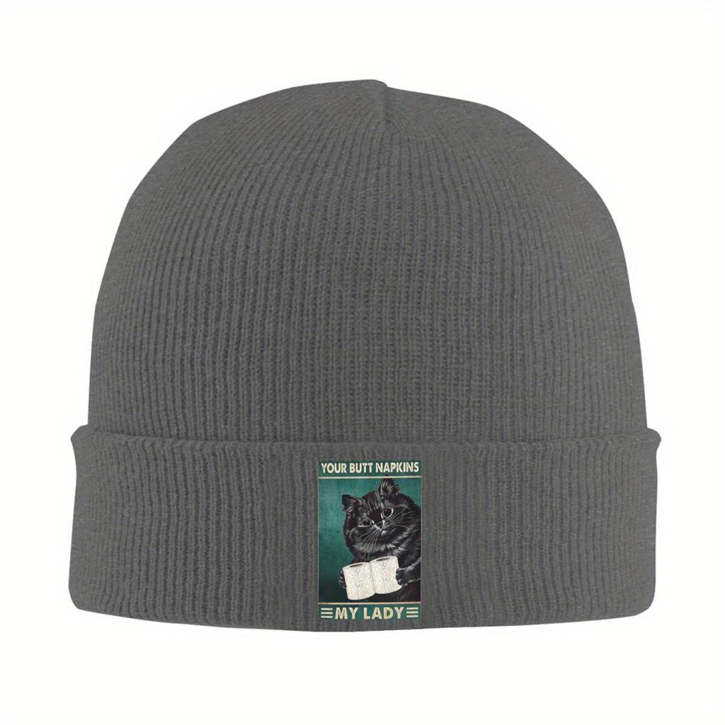 Black Cat Your Butt Napkins My Lady Cat Warm Knitted Cap Hip Hop Bonnet Hat Autumn Winter Outdoor Beanies Hats for Unisex Adult