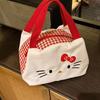 Cute New Kitty Canvas Shoulder Bag Large Capacity Versatile Lunchbox Anime Bento Bag Girl Women's Tote Bag Red Plaid Handbag