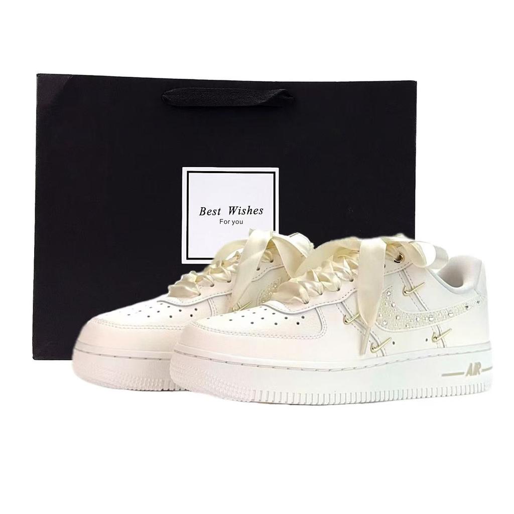 Nike Air Force 1 White Gold Dreamy Abrasion Resistant Low top Skateboard Shoes Unisex Ecru FV3654-111(Team935-S-BOX)