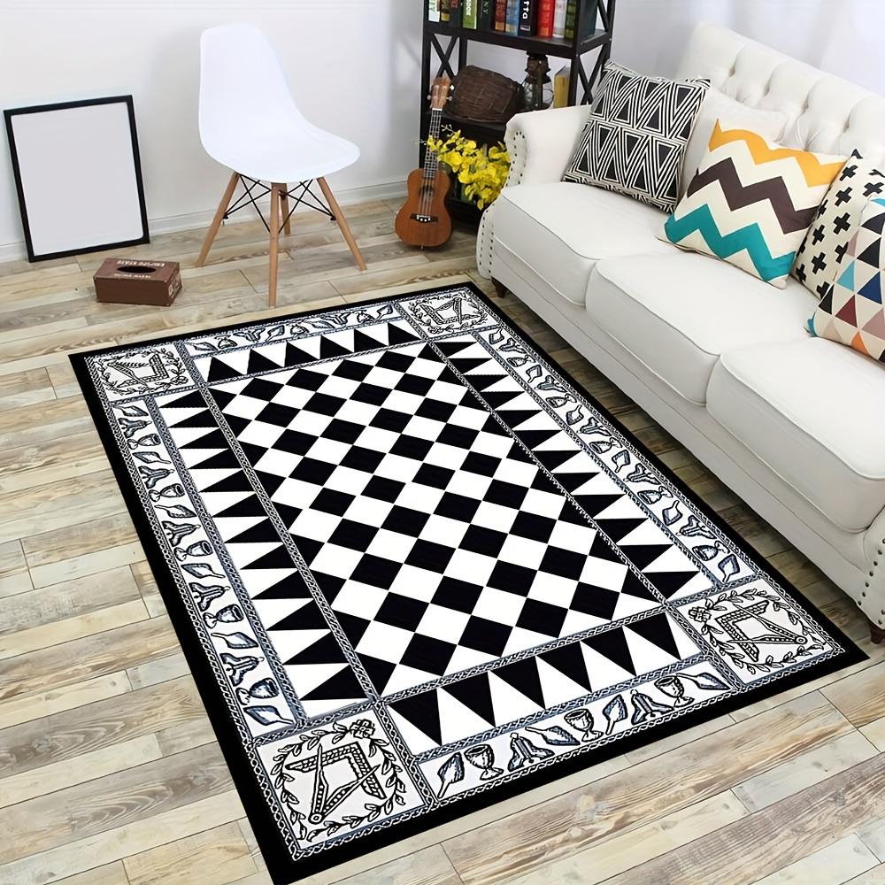 Illuminati Black and White Pattern Carpet, Non-Slip Area Rug for Living Room, Bedroom, Outdoor Camping - 1pc