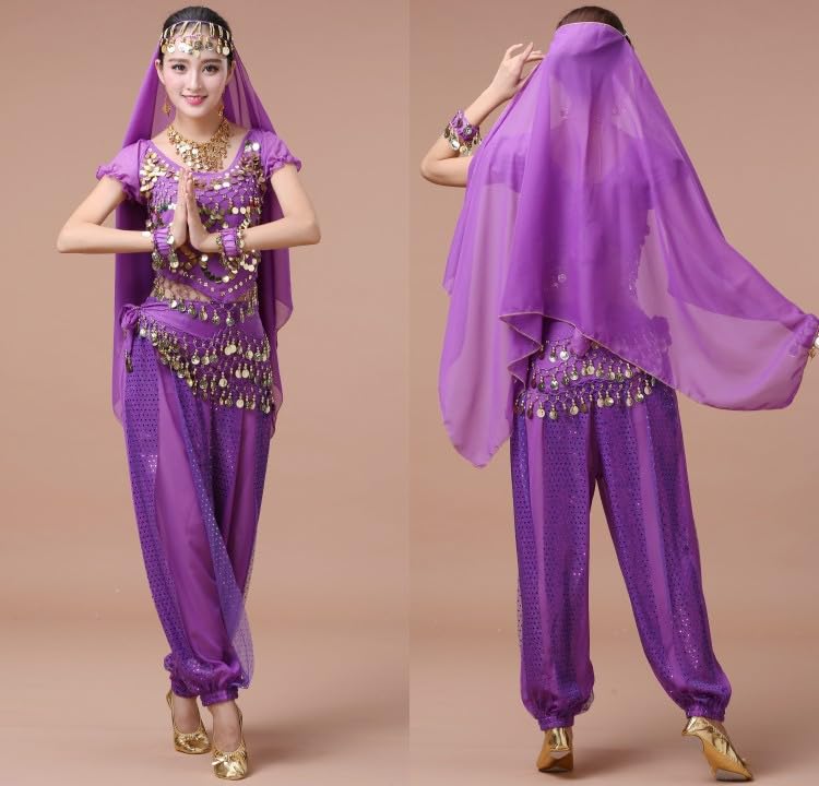 Wemitas Halloween Cosplay Belly Dance Costume Set, Aladdin and Jasmine Costume (Purple)