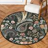 Bohemian Retro Flowers Round Rug, Washable Soft Circular Floor Mat, Non Slip Low Pile Area Rugs for Kids Room Bedroom Bathroom