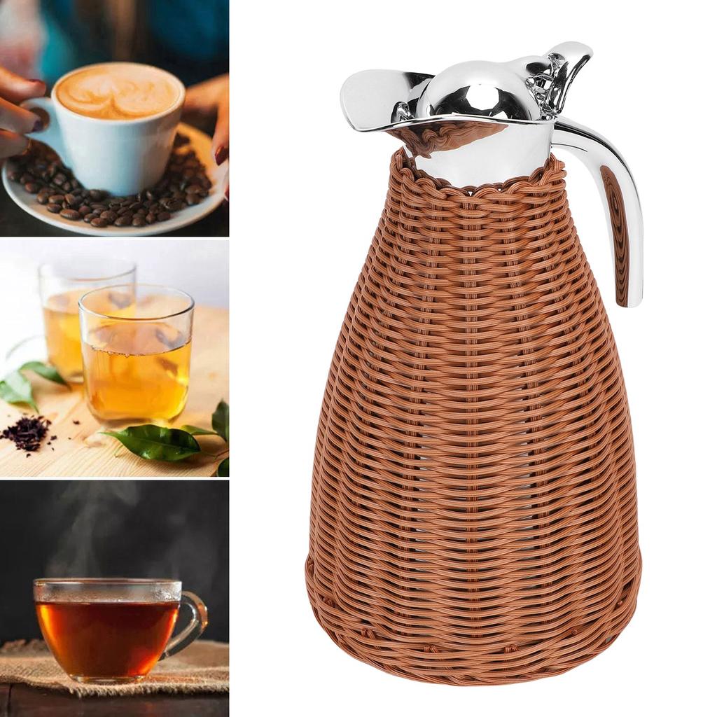 Handwoven Stainless Steel Thermal Coffee Woven Rattan Body 1.5L 3 Walled Insulated Jug Pitcher 12 Hour Heat 24 Hour Cold Retention